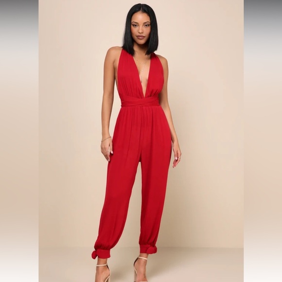 Lulus Lolinda Berry Convertible Halter Jumpsuit - Picture 1 of 8